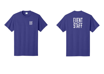 NYC Factory Event Staff T-Shirt, Condensed Lettering - Chest + Back - Purple