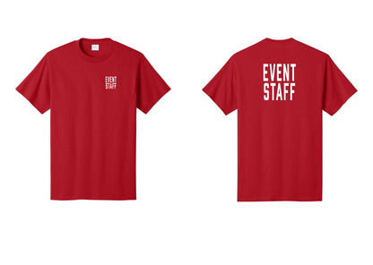 NYC Factory Event Staff T-Shirt, Condensed Lettering - Chest + Back - Red