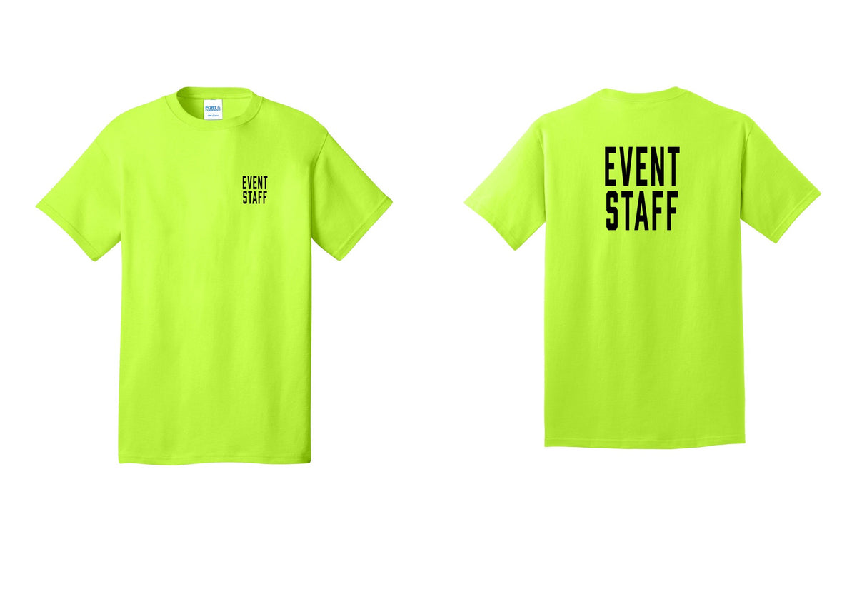 NYC Factory Event Staff T-Shirt, Condensed Lettering - Chest + Back - Safety Green