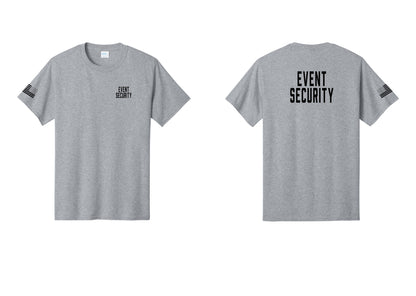 NYC Factory Event Security T-Shirt for Venues & Crowd Management (Classic) - Chest + Back + US Flag Sleeve - Athletic Heather