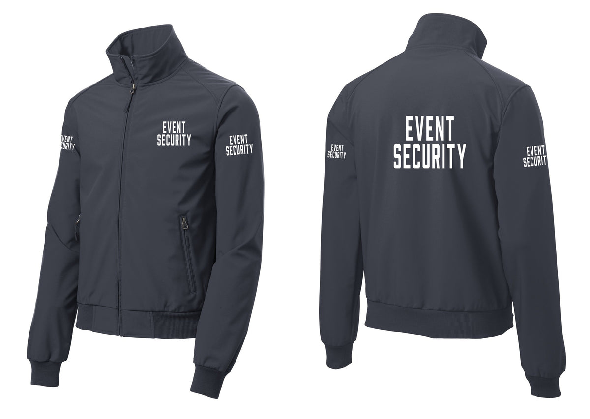 NYC Factory Event Security Soft Shell Bomber Jacket (Classic) - Chest + Back + Event Security Sleeves - Battleship Grey