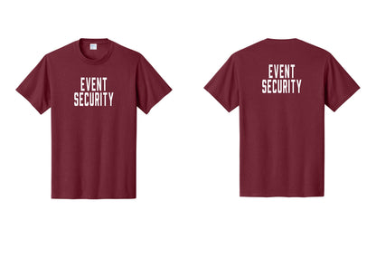 NYC Factory Event Security T-Shirt for Venues & Crowd Management (Classic) - Front + Back - Cardinal