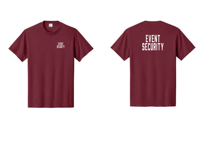 NYC Factory Event Security T-Shirt for Venues & Crowd Management (Classic) - Chest + Back - Cardinal