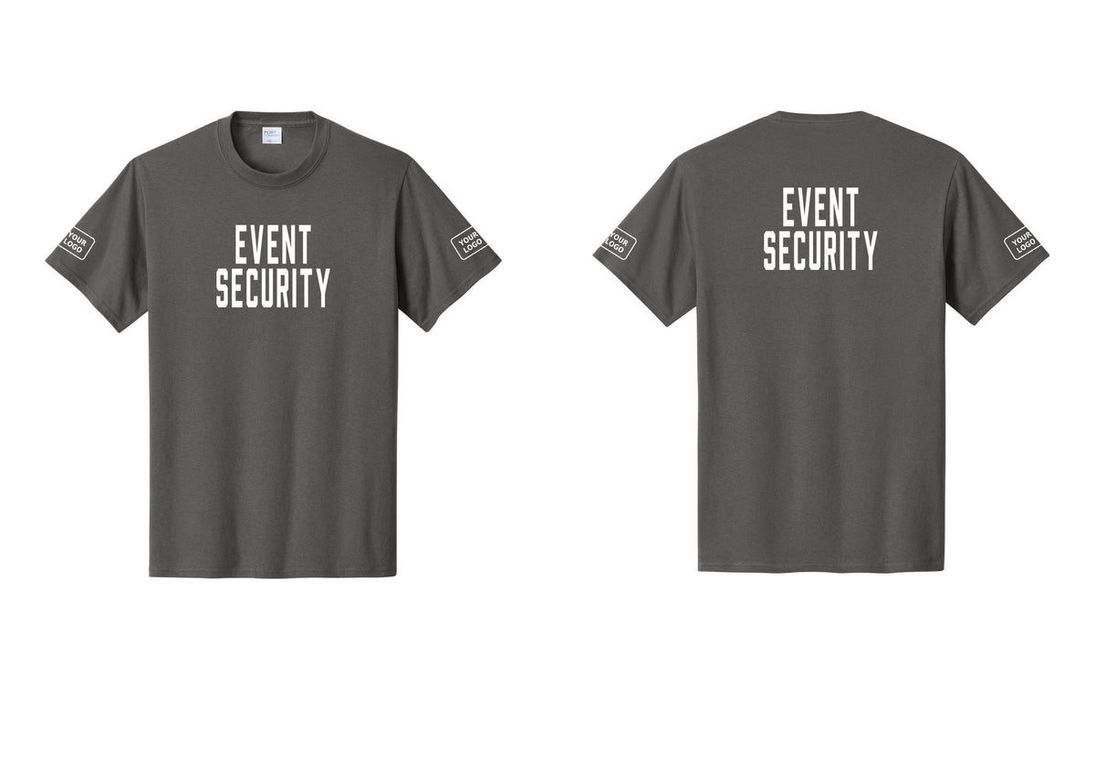 NYC Factory Custom Logo Event Security T-Shirt for Venues & Crowd Management (Classic) - Front + Back + Your Logo Sleeves - Charcoal