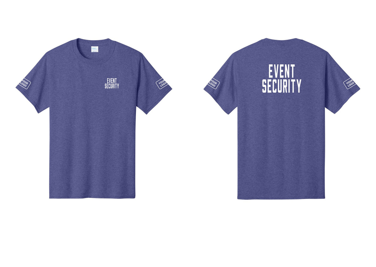 NYC Factory Custom Logo Event Security T-Shirt for Venues & Crowd Management (Classic) - Chest + Back + Your Logo Sleeves - Heather Purple