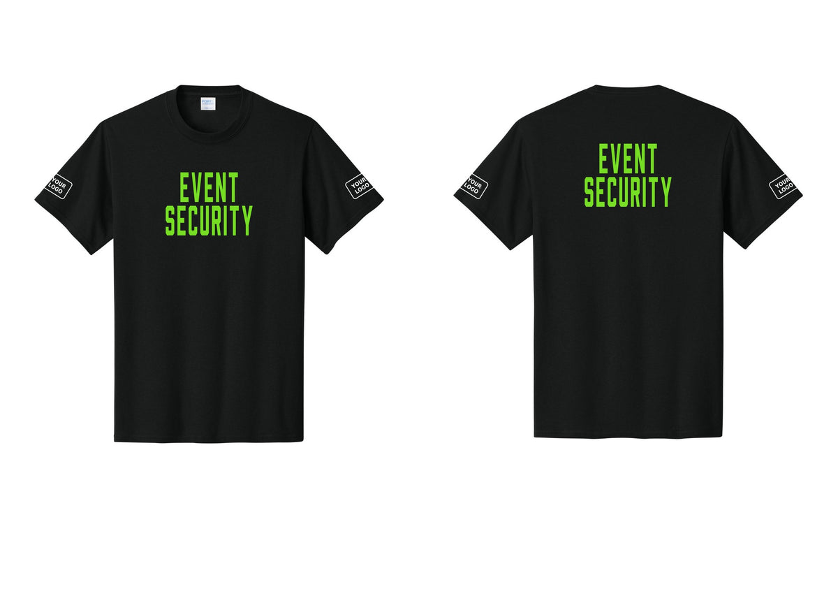 NYC Factory Custom Logo Event Security T-Shirt for Venues & Crowd Management (Classic) - Front + Back + Your Logo Sleeves - Black / Neon