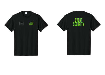 NYC Factory Custom Logo Event Security T-Shirt for Venues & Crowd Management (Classic) - EVENT SECURITY + Your Logo + Back - Black / Neon