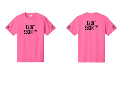 NYC Factory Custom Logo Event Security T-Shirt for Venues & Crowd Management (Classic) - Front + Back + Your Logo Sleeves - Neon Pink