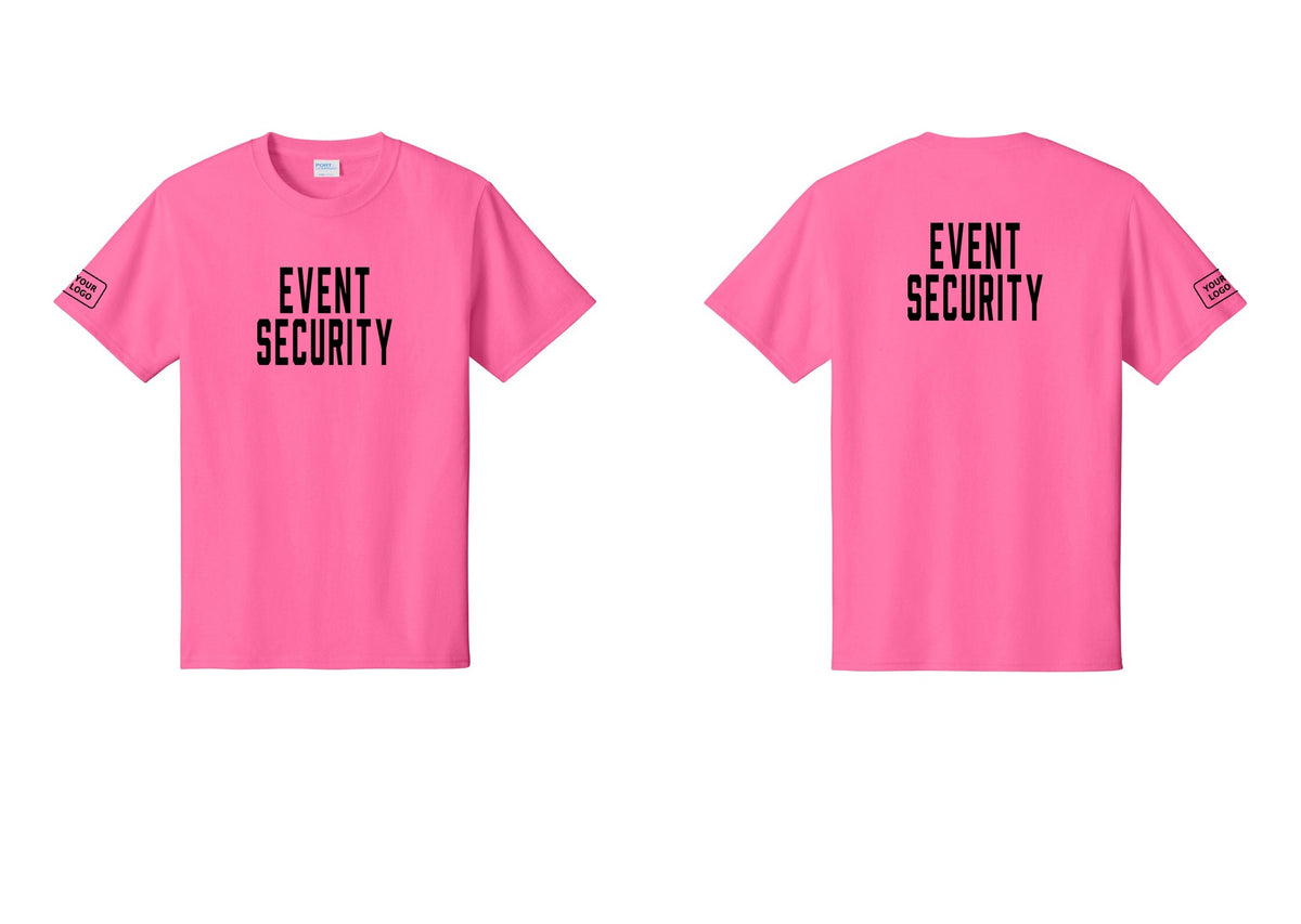 NYC Factory Custom Logo Event Security T-Shirt for Venues & Crowd Management (Classic) - Front + Back + Your Logo Sleeve - Neon Pink