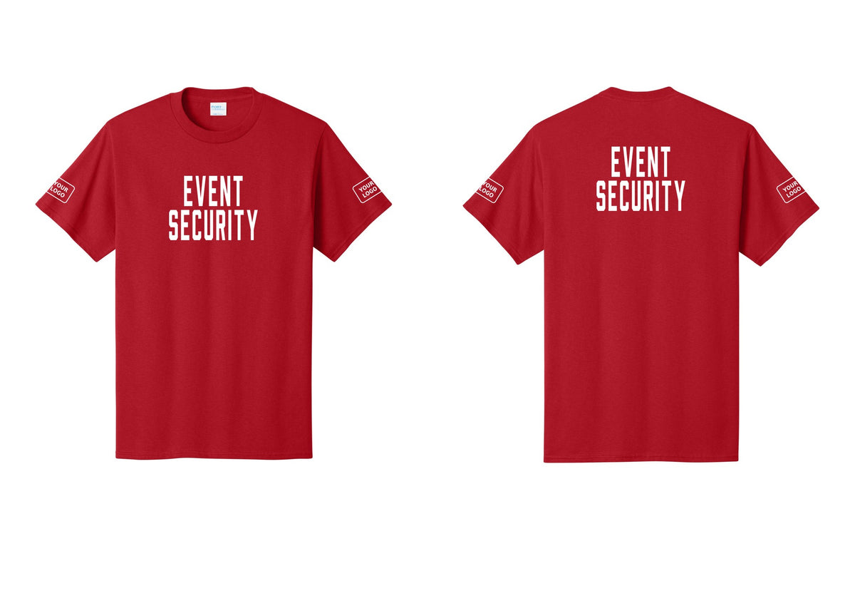 NYC Factory Custom Logo Event Security T-Shirt for Venues & Crowd Management (Classic) - Front + Back + Your Logo Sleeves - Red