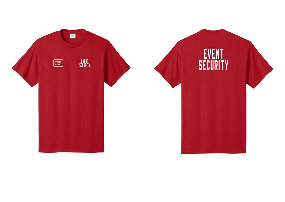 NYC Factory Custom Logo Event Security T-Shirt for Venues & Crowd Management (Classic) - EVENT SECURITY + Your Logo + Back - Red