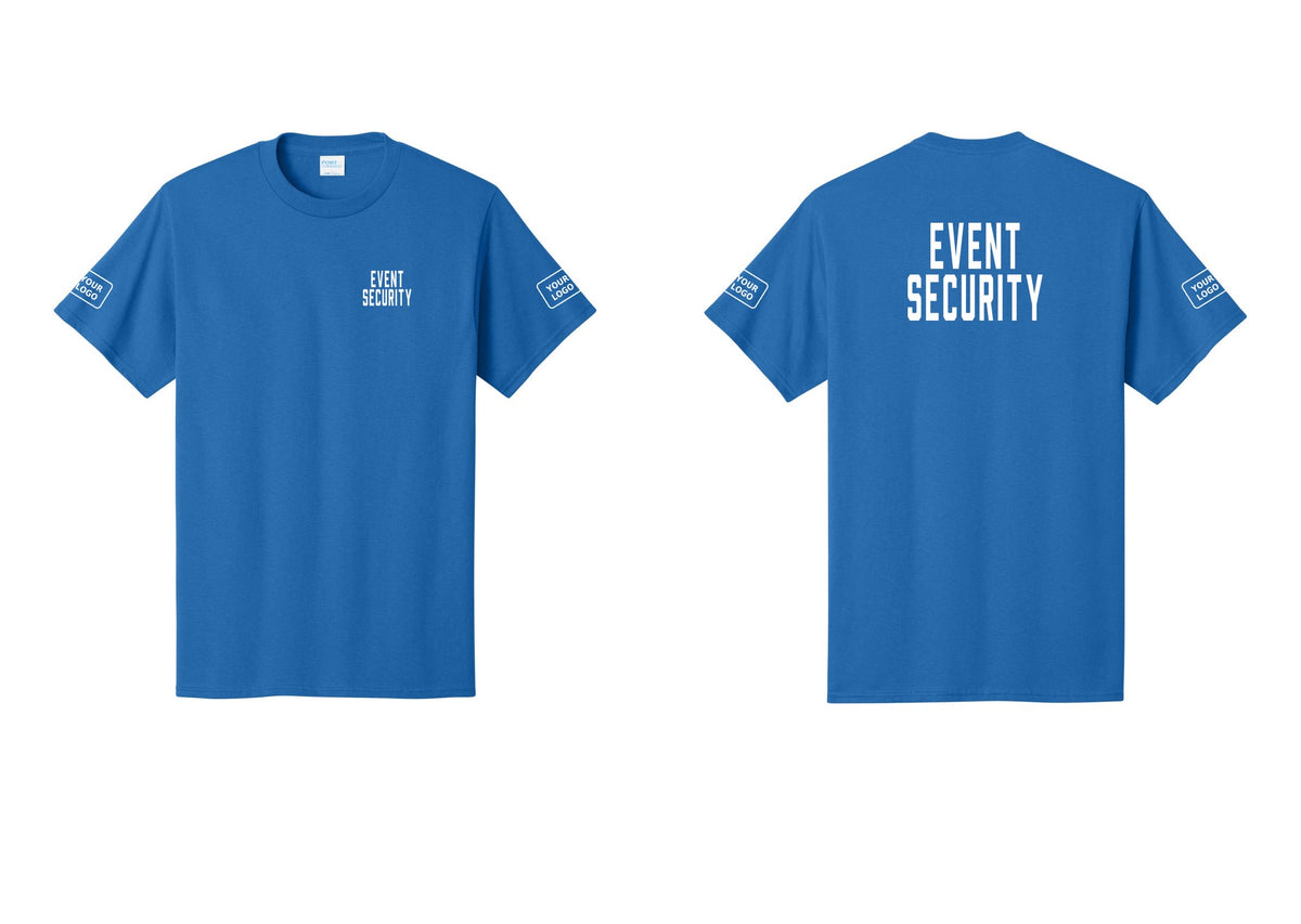 NYC Factory Custom Logo Event Security T-Shirt for Venues & Crowd Management (Classic) - Chest + Back + Your Logo Sleeves - Royal