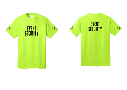 NYC Factory Custom Logo Event Security T-Shirt for Venues & Crowd Management (Classic) - Front + Back + Your Logo Sleeves - Safety Green