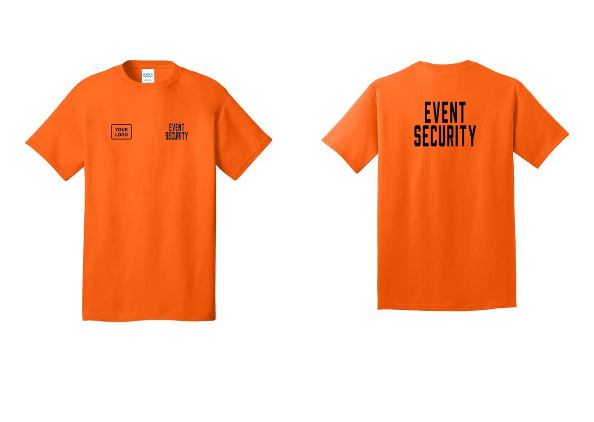 NYC Factory Custom Logo Event Security T-Shirt for Venues & Crowd Management (Classic) - EVENT SECURITY + Your Logo + Back - Safety Orange