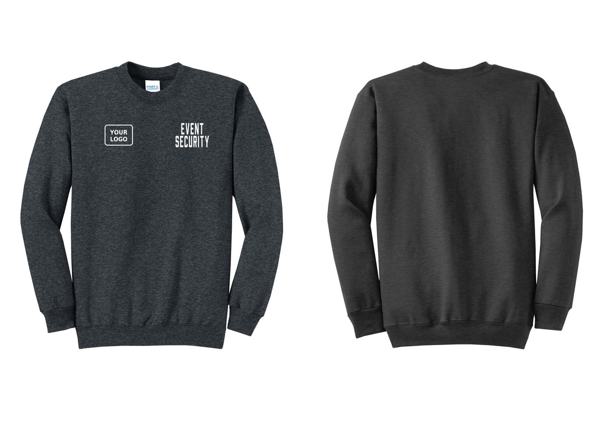 NYC Factory Custom Logo Event Security Cotton Fleece Crewneck Sweatshirt (Classic) - EVENT SECURITY + Your Logo - Dark Heather Grey