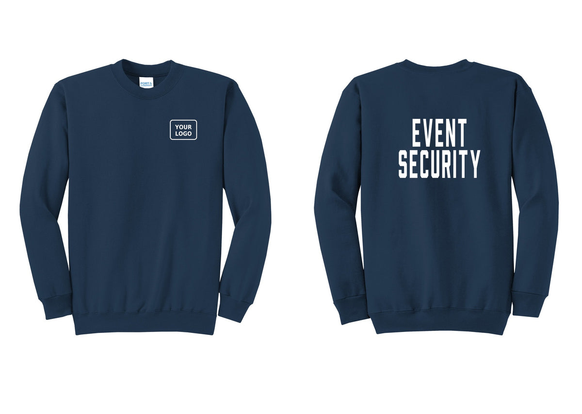 NYC Factory Custom Logo Event Security Cotton Fleece Crewneck Sweatshirt (Classic) - Your Logo + Back - Navy
