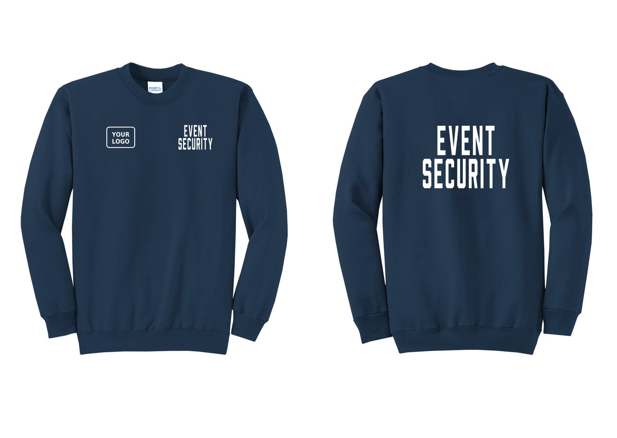 NYC Factory Custom Logo Event Security Cotton Fleece Crewneck Sweatshirt (Classic) - EVENT SECURITY + Your Logo + Back - Navy