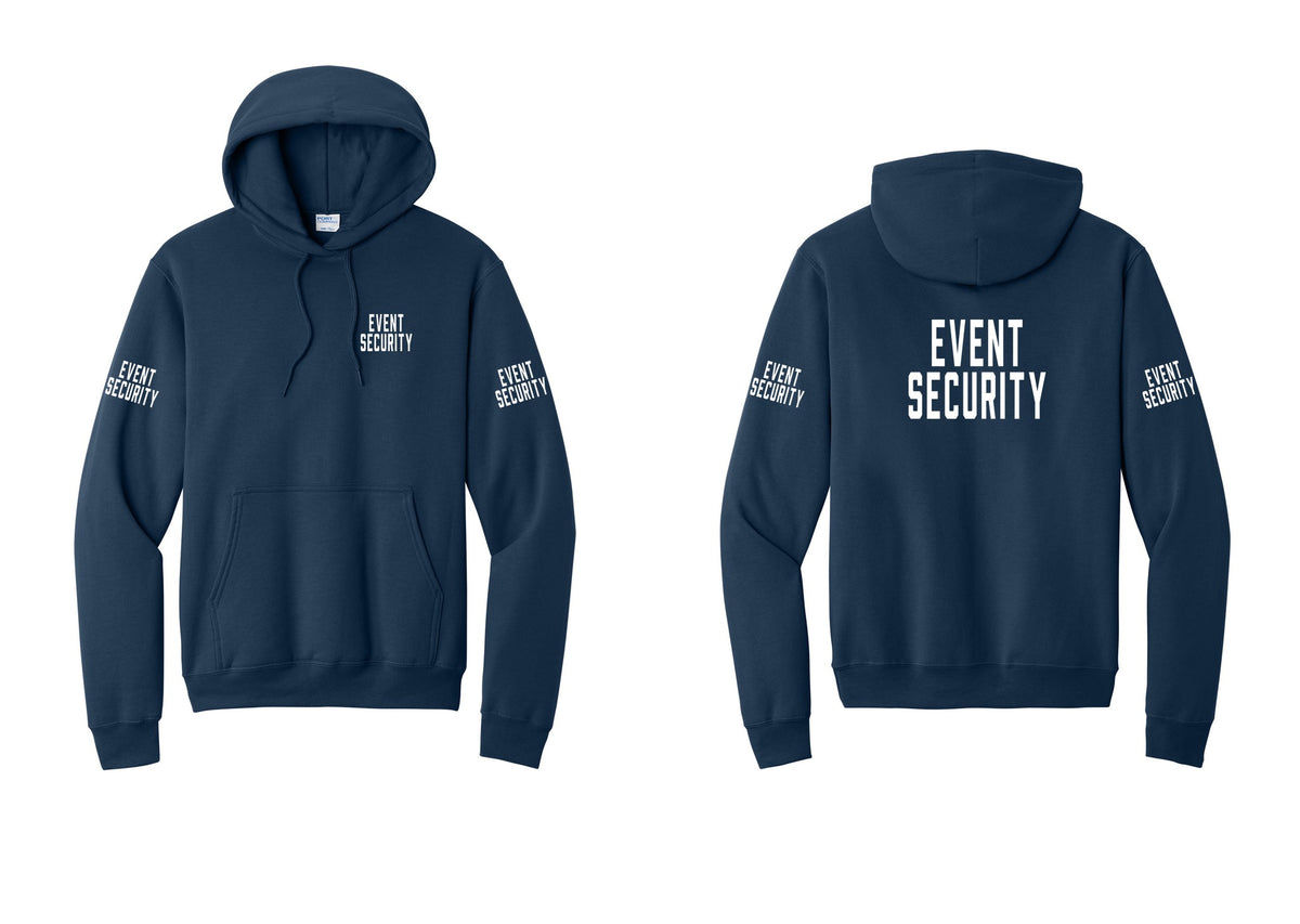 NYC Factory Event Security Cotton Fleece Pullover Hoodie (Classic) - Chest + Back + Event Security Sleeves - Navy