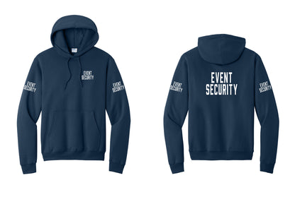 NYC Factory Event Security Cotton Fleece Pullover Hoodie (Classic) - Chest + Back + Event Security Sleeves - Navy
