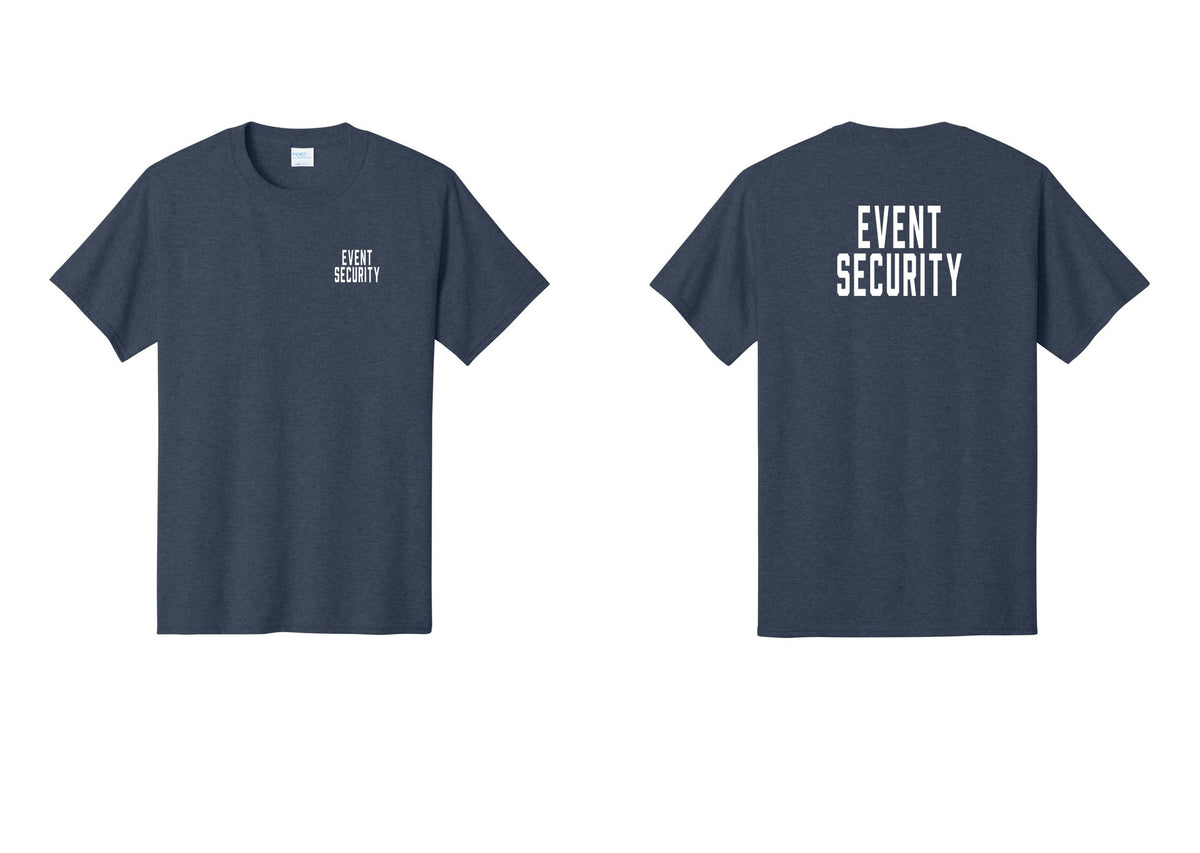 NYC Factory Event Security T-Shirt for Venues & Crowd Management (Classic) - Chest + Back - Heather Navy