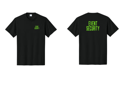 NYC Factory Event Security T-Shirt for Venues & Crowd Management (Classic) - Chest + Back - Black / Neon