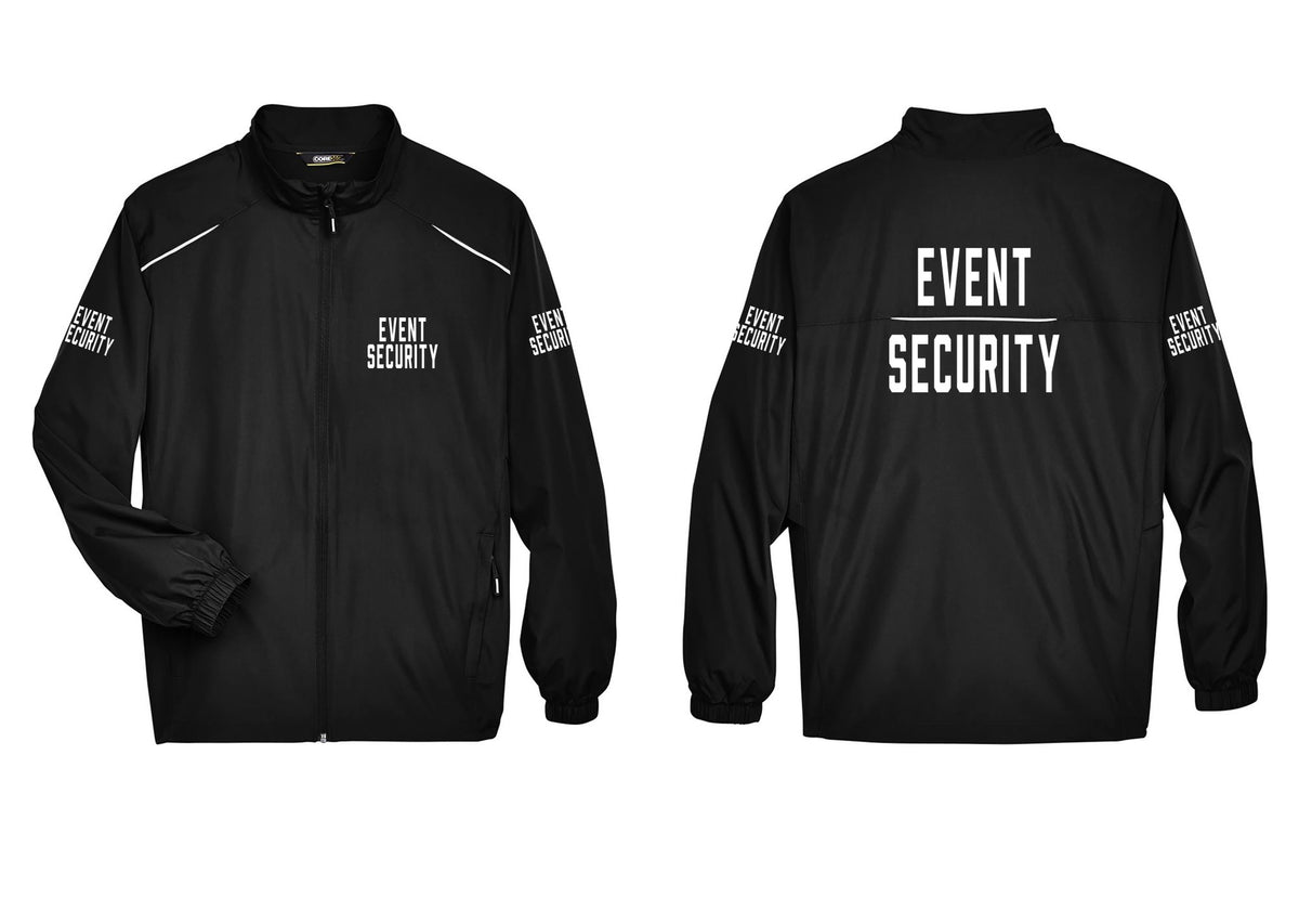 NYC Factory Event Security Reflective Lightweight Jacket (Classic) - Chest + Back + Event Security Sleeves - Black