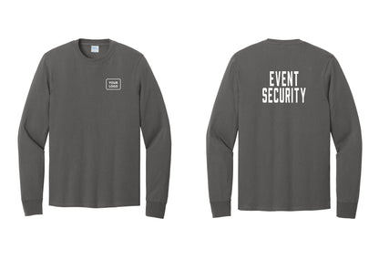 NYC Factory Custom Logo Event Security Cotton Long Sleeve T-Shirt (Classic) - Your Logo + Back - Charcoal