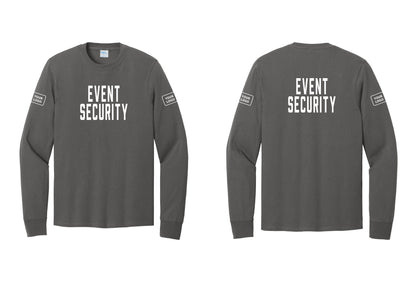 NYC Factory Custom Logo Event Security Cotton Long Sleeve T-Shirt (Classic) - Front + Back + Your Logo Sleeves - Charcoal
