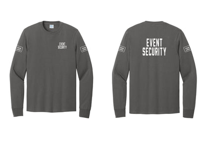NYC Factory Custom Logo Event Security Cotton Long Sleeve T-Shirt (Classic) - Chest + Back + Your Logo Sleeves - Charcoal