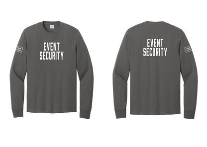 NYC Factory Custom Logo Event Security Cotton Long Sleeve T-Shirt (Classic) - Front + Back + Your Logo Sleeve - Charcoal