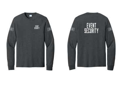 NYC Factory Custom Logo Event Security Cotton Long Sleeve T-Shirt (Classic) - Chest + Back + Your Logo Sleeves - Dark Heather Grey