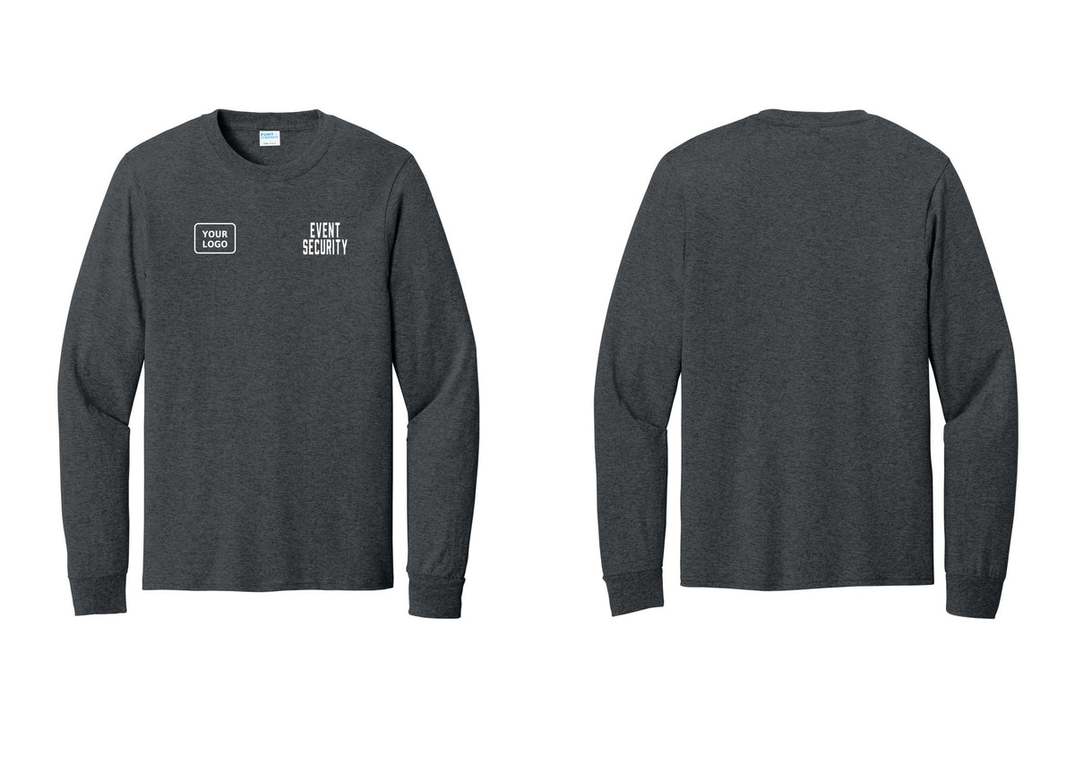 NYC Factory Custom Logo Event Security Cotton Long Sleeve T-Shirt (Classic) - EVENT SECURITY + Your Logo - Dark Heather Grey