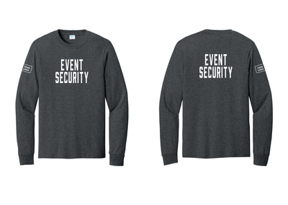 NYC Factory Custom Logo Event Security Cotton Long Sleeve T-Shirt (Classic) - Front + Back + Your Logo Sleeve - Dark Heather Grey
