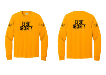NYC Factory Custom Logo Event Security Cotton Long Sleeve T-Shirt (Classic) - Front + Back + Your Logo Sleeves - Gold