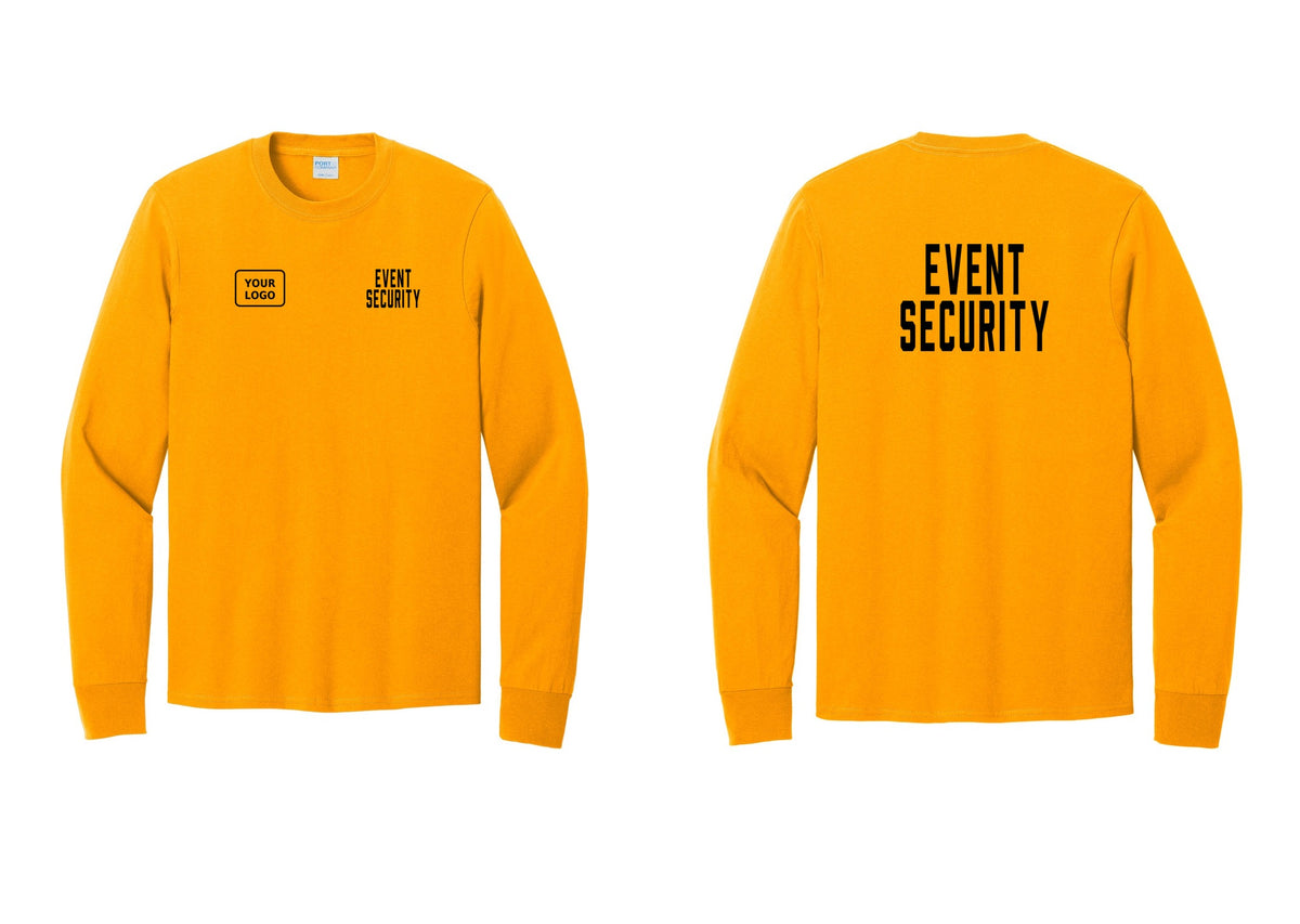NYC Factory Custom Logo Event Security Cotton Long Sleeve T-Shirt (Classic) - EVENT SECURITY + Your Logo + Back - Gold