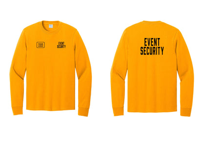 NYC Factory Custom Logo Event Security Cotton Long Sleeve T-Shirt (Classic) - EVENT SECURITY + Your Logo + Back - Gold