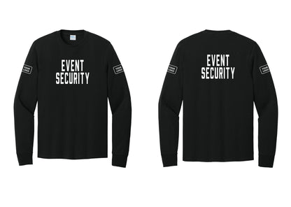 NYC Factory Custom Logo Event Security Cotton Long Sleeve T-Shirt (Classic) - Front + Back + Your Logo Sleeves - Black