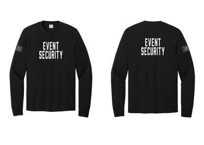 NYC Factory Custom Logo Event Security Cotton Long Sleeve T-Shirt (Classic) - Front + Back + Your Logo Sleeve - Black