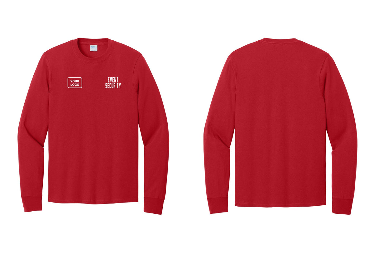 NYC Factory Custom Logo Event Security Cotton Long Sleeve T-Shirt (Classic) - EVENT SECURITY + Your Logo - Red