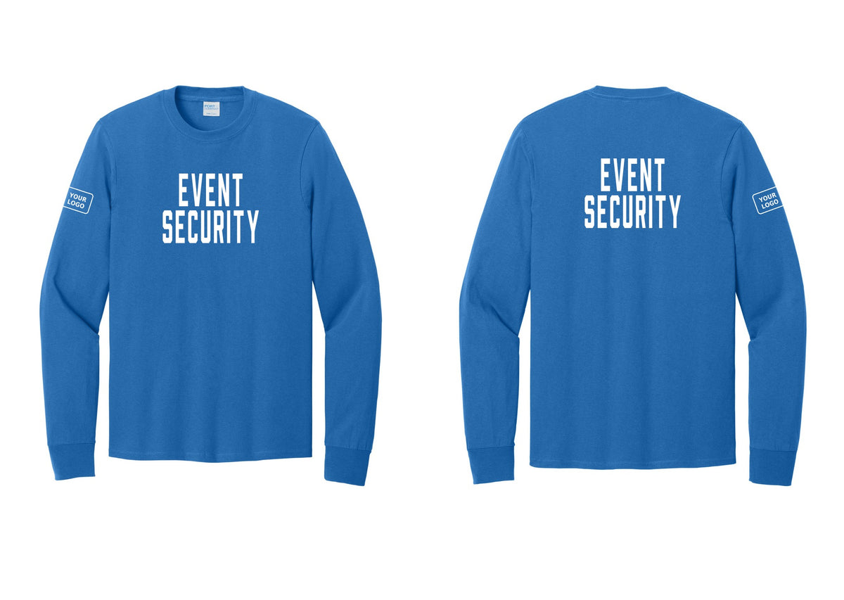 NYC Factory Custom Logo Event Security Cotton Long Sleeve T-Shirt (Classic) - Front + Back + Your Logo Sleeve - Royal