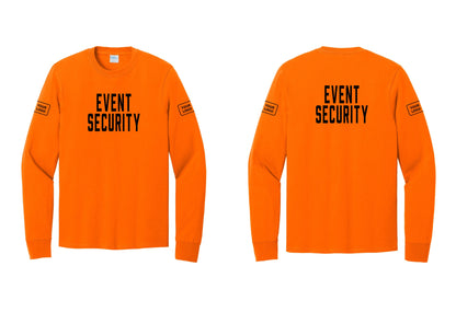 NYC Factory Custom Logo Event Security Cotton Long Sleeve T-Shirt (Classic) - Front + Back + Your Logo Sleeves - Safety Orange
