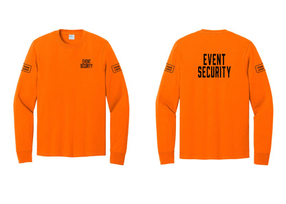 NYC Factory Custom Logo Event Security Cotton Long Sleeve T-Shirt (Classic) - Chest + Back + Your Logo Sleeves - Safety Orange