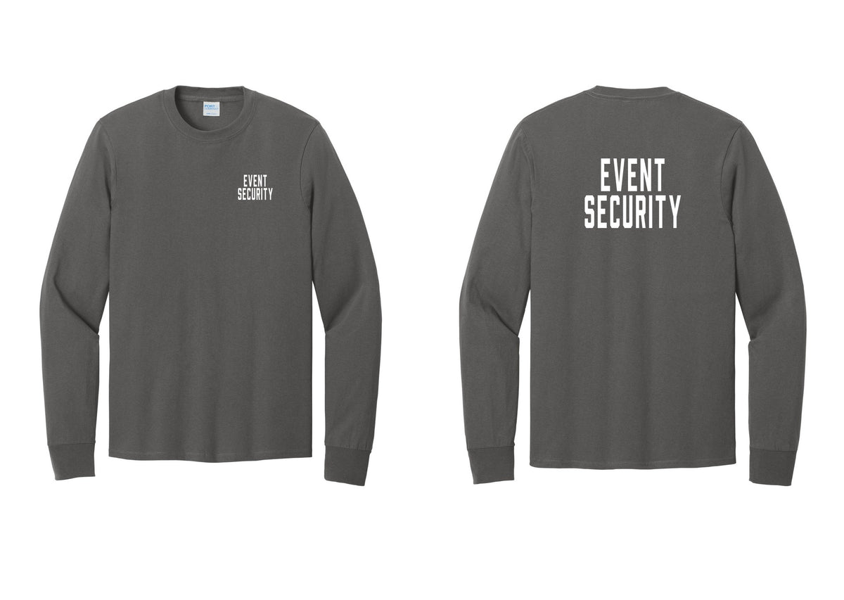 NYC Factory Event Security Cotton Long Sleeve T-Shirt (Classic) - Chest + Back - Charcoal