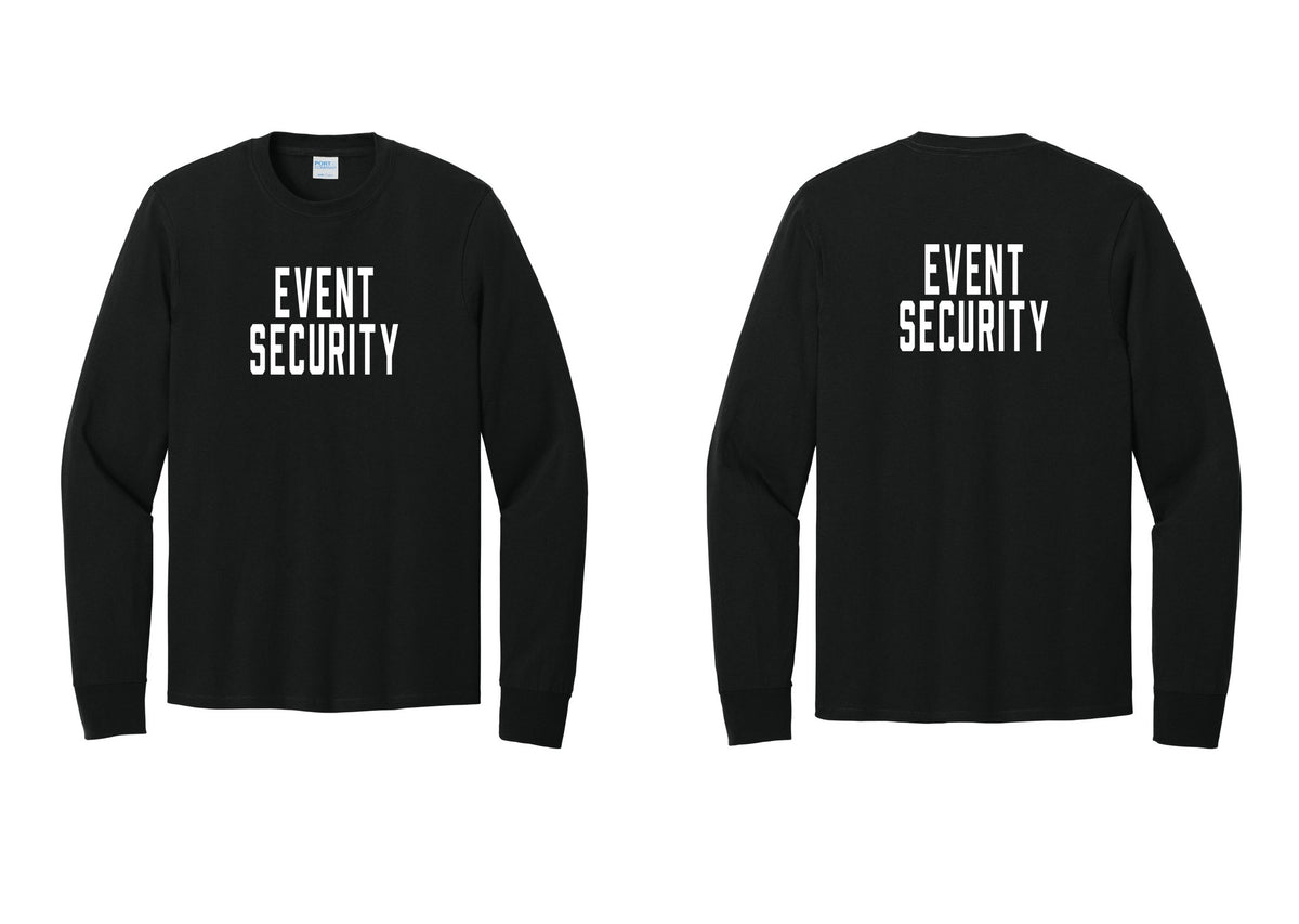 NYC Factory Event Security Cotton Long Sleeve T-Shirt (Classic) - Front + Back - Black