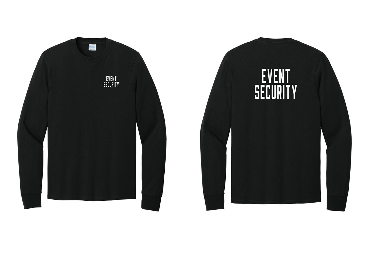 NYC Factory Event Security Cotton Long Sleeve T-Shirt (Classic) - Chest + Back - Black