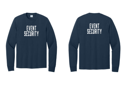 NYC Factory Event Security Cotton Long Sleeve T-Shirt (Classic) - Front + Back - Navy