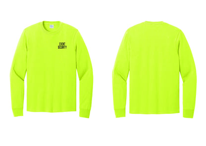 NYC Factory Event Security Cotton Long Sleeve T-Shirt (Classic) - Chest Only - Safety Green