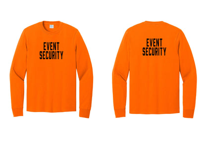 NYC Factory Event Security Cotton Long Sleeve T-Shirt (Classic) - Front + Back - Safety Orange