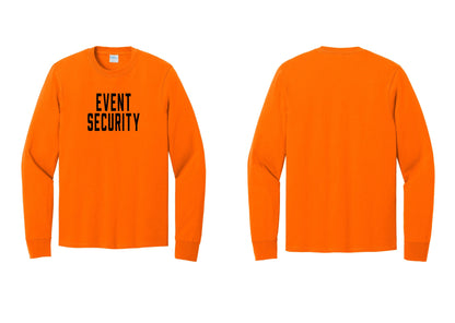 NYC Factory Event Security Cotton Long Sleeve T-Shirt (Classic) - Front Only - Safety Orange