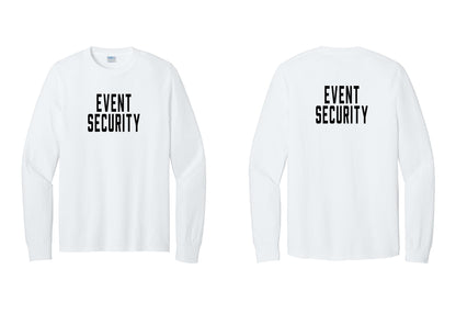 NYC Factory Event Security Cotton Long Sleeve T-Shirt (Classic) - Front + Back - White